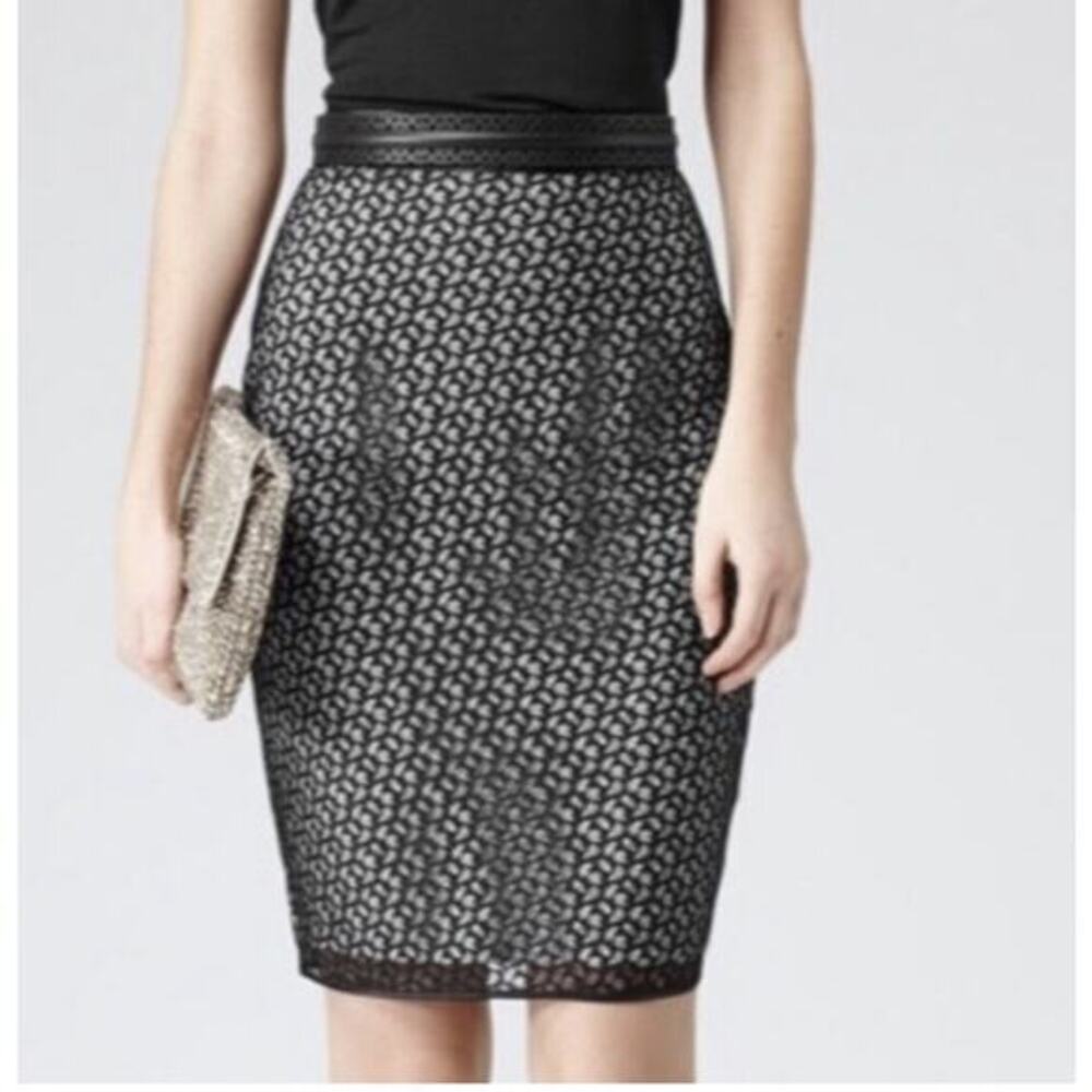 REISS 'MERIDA' BLACK LACE PENCIL SKIRT jacquard knit neutral classic size US 4